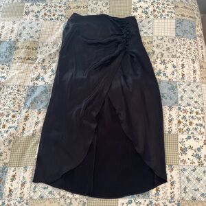 black satin zara midi skirt